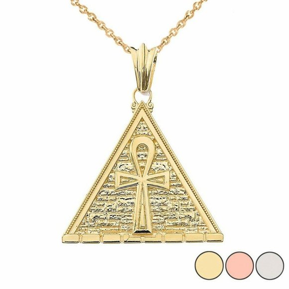 Solid 14k Gold Egyptian Pyramid Ankh Necklace